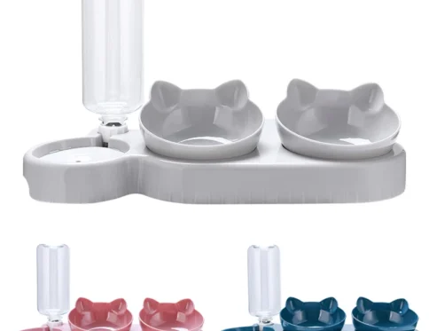 Comedero Triple para gatos, cuenco doble para mascotas, dispensador automático de agua para cachorros y gatos