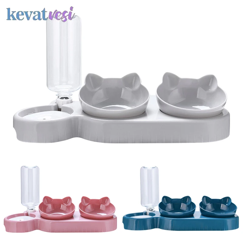 Comedero Triple para gatos, cuenco doble para mascotas, dispensador automático de agua para cachorros y gatos