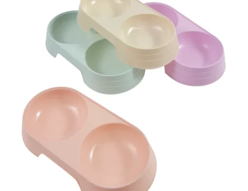 Cuenco doble de plástico para perros y gatos, cuenco para mascotas de Color macarrón