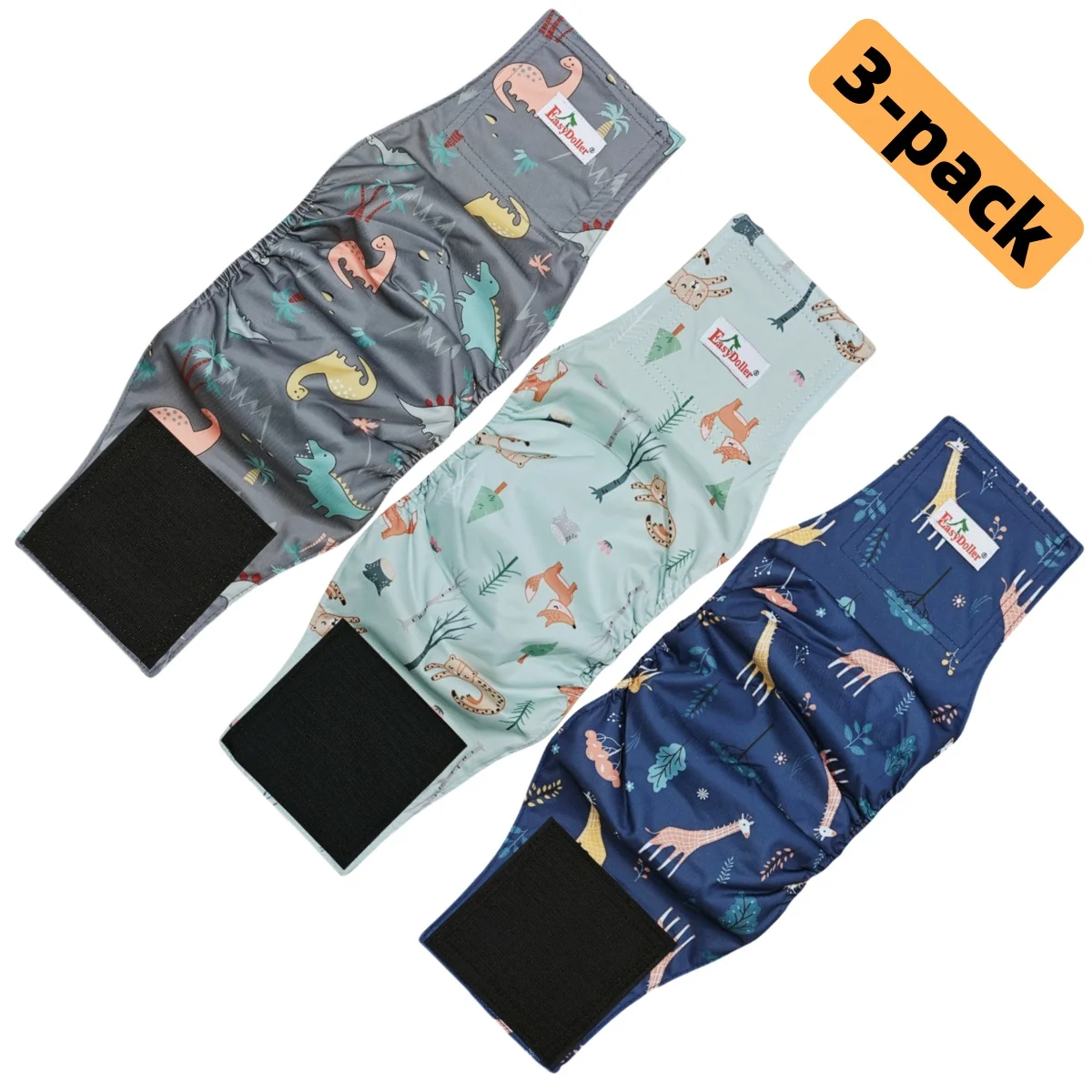 Paquete de 3 pañales lavables para perros machos