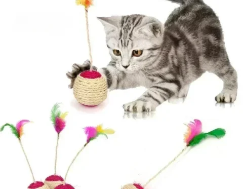 Juguete para gatos, pelota rascadora de Sisal, juguete interactivo de entrenamiento para gatitos