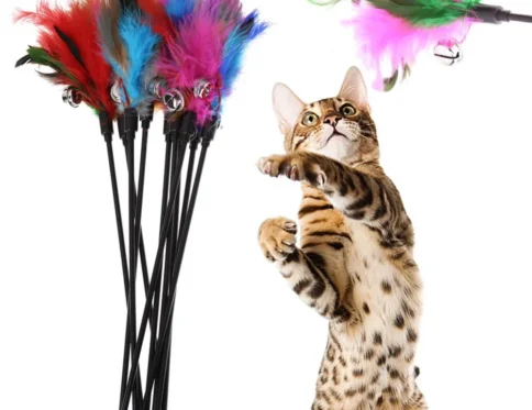 Divertido gatito gato Teaser juguete interactivo varilla con juguetes de plumas