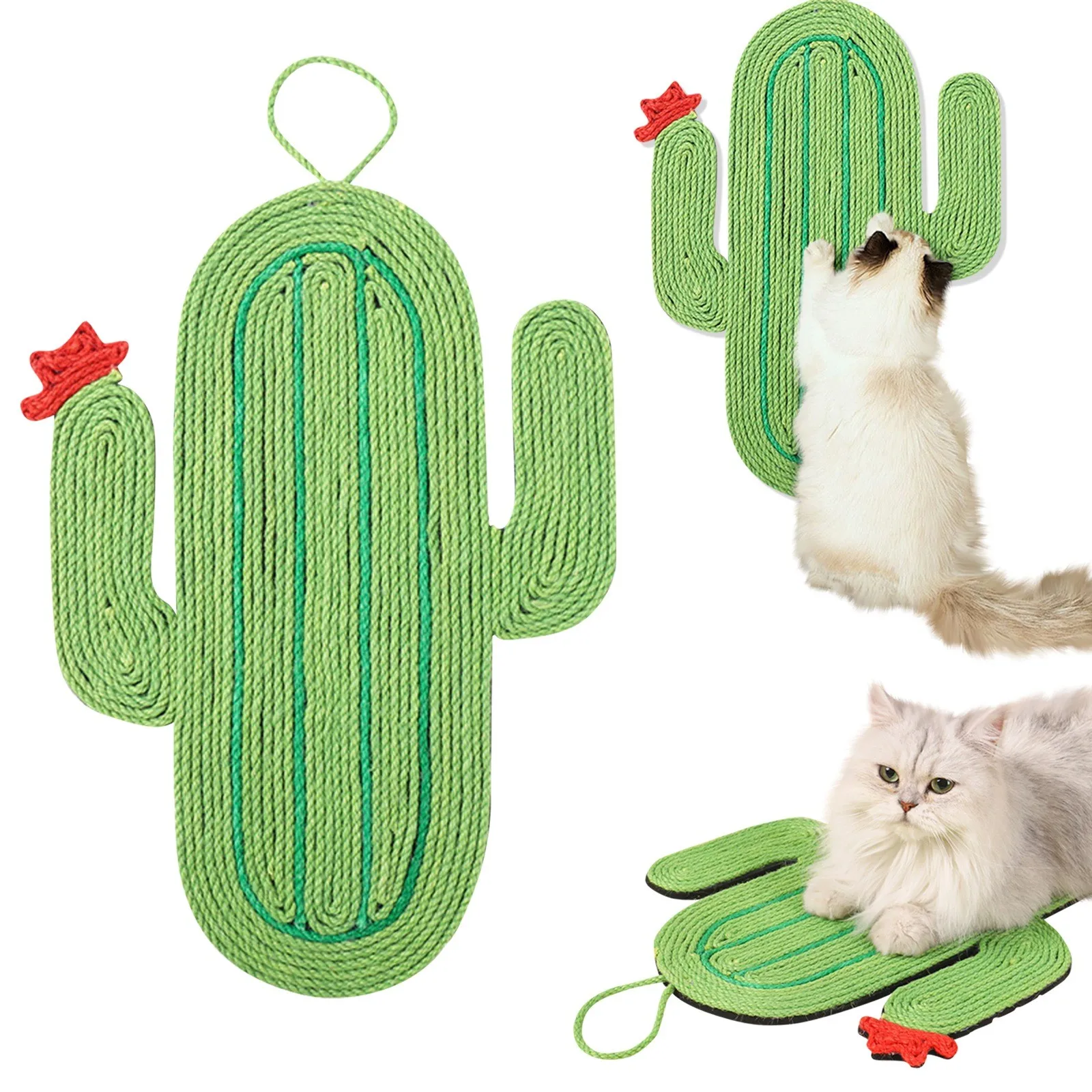 Alfombrilla rascadora para gatos de Sisal con forma de Cactus, tablero antiarañazos, gato colgante