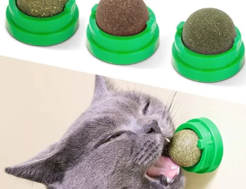 Golosinas rascadoras de juguete de bola adhesiva de pared de gato con hierba gatera natural