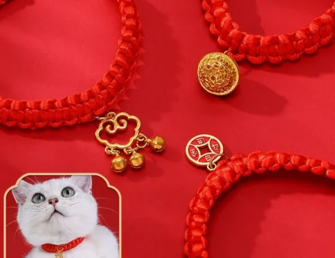 Collar para mascotas gato moda mascota año nuevo collar ajustable cuerda roja