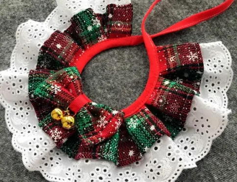 Navidad mascota arco babero collar bufanda cuadros arco encaje saliva toalla