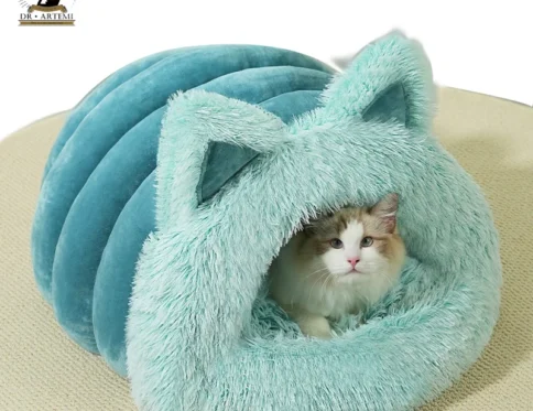 Cama para perro y gato, decoración con orejas de gato de felpa, Collar grande para mascota