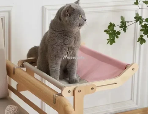 Cama colgante de madera con percha para ventana de gato