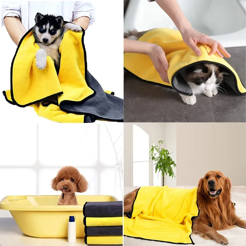 Toallas de secado rápido para perros y gatos, toallas de fibra suave, baño absorbente