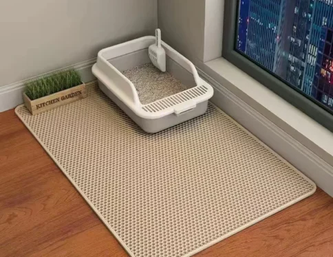 Estera para arena para gatos, caja de arena para mascotas grande antideslizante para mascotas de doble capa