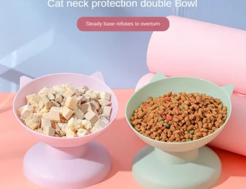 Protector de cuello con inclinación de fondo alto y tazón de comida para mascotas