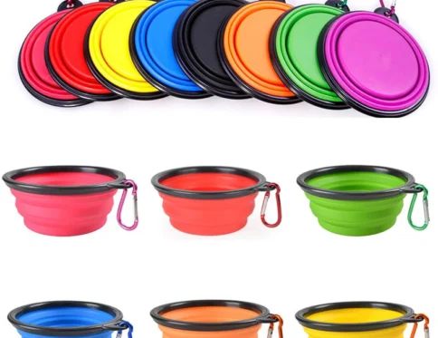 Dispensador portátil plegable del animal doméstico del cuenco del alimentador del perro del silicón