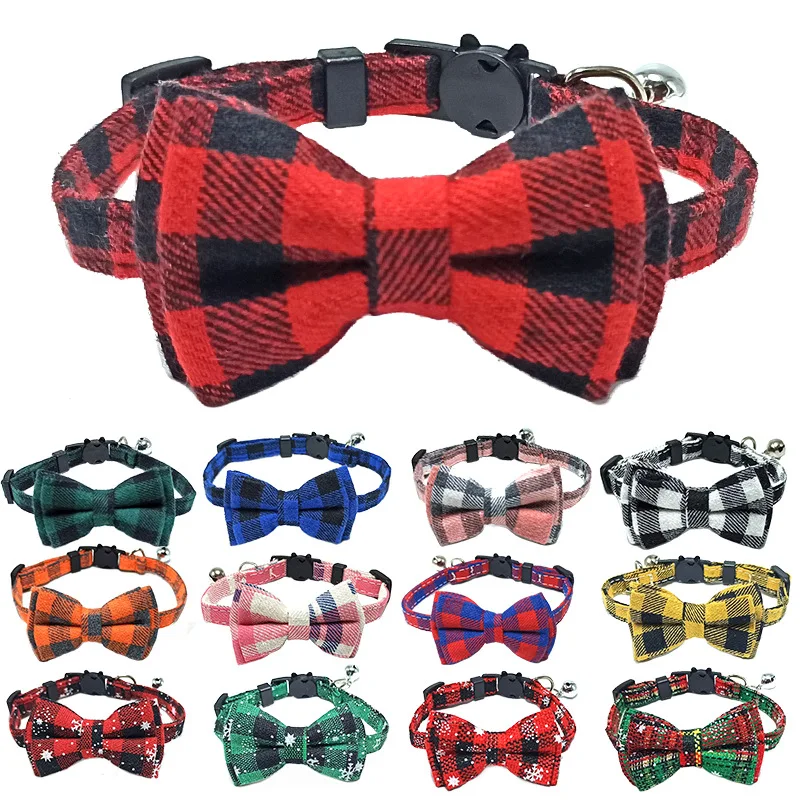 kf-Sfa25832ec769430899db5a9e404c54cbM-Pet-Breakaway-Cat-Collar-Bow-Tie-and-Bell-Cute-Plaid-Christmas-Red-Elastic-Adjustable-Dog-Collar
