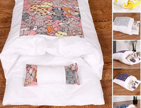 Saco de dormir cálido para gatos, cama extraíble, casa cálida de invierno para gatos, cama pequeña para mascotas