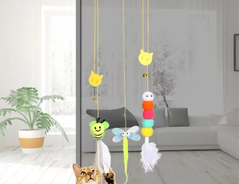 Juguete de cuerda larga para gatos, cuerda colgante elástica, disco oscilante pegajoso para mascotas