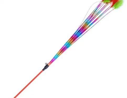 Varita teaser con plumas y campana, juguete interactivo