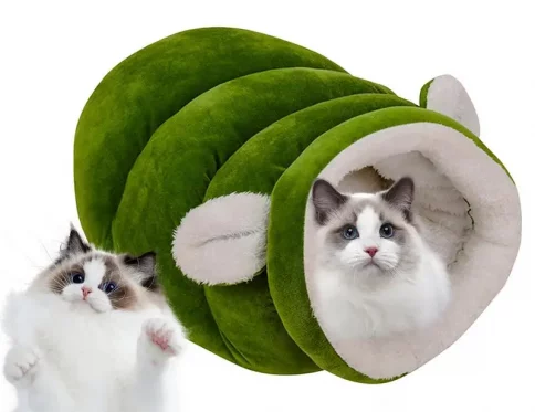 Cama burrow semicerrada para gatos, saco de dormir de invierno