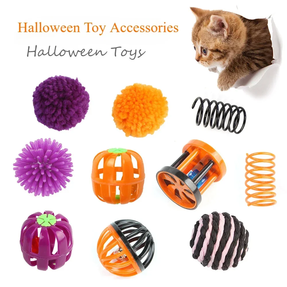 Accesorios de juguete para gatos, campana de tambor de flores, bola de calabaza, juguete interactivo para Halloween